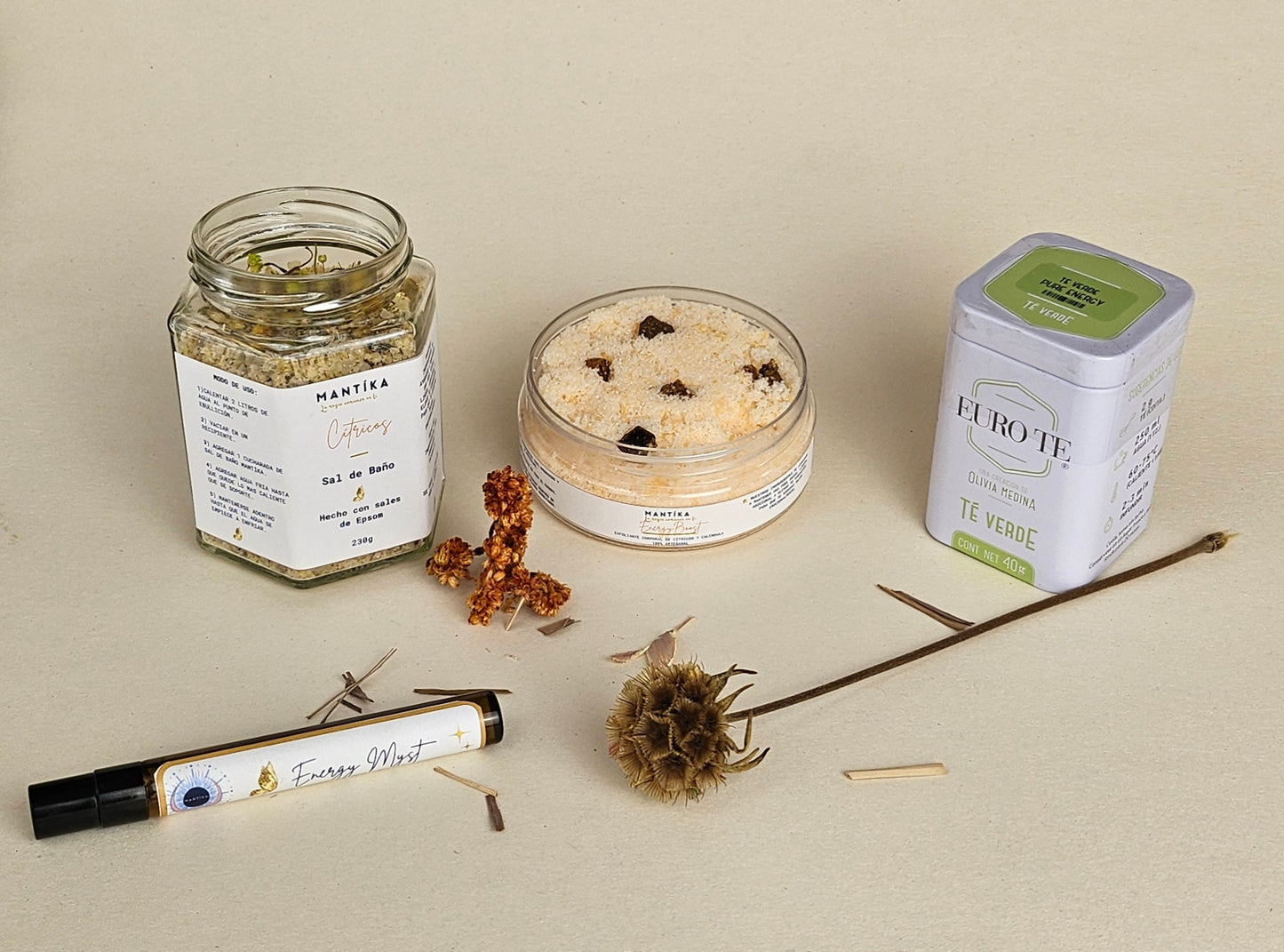 Kit Completo Energy Boost con Sal de Epsom + Exfoliante + Myst + Té