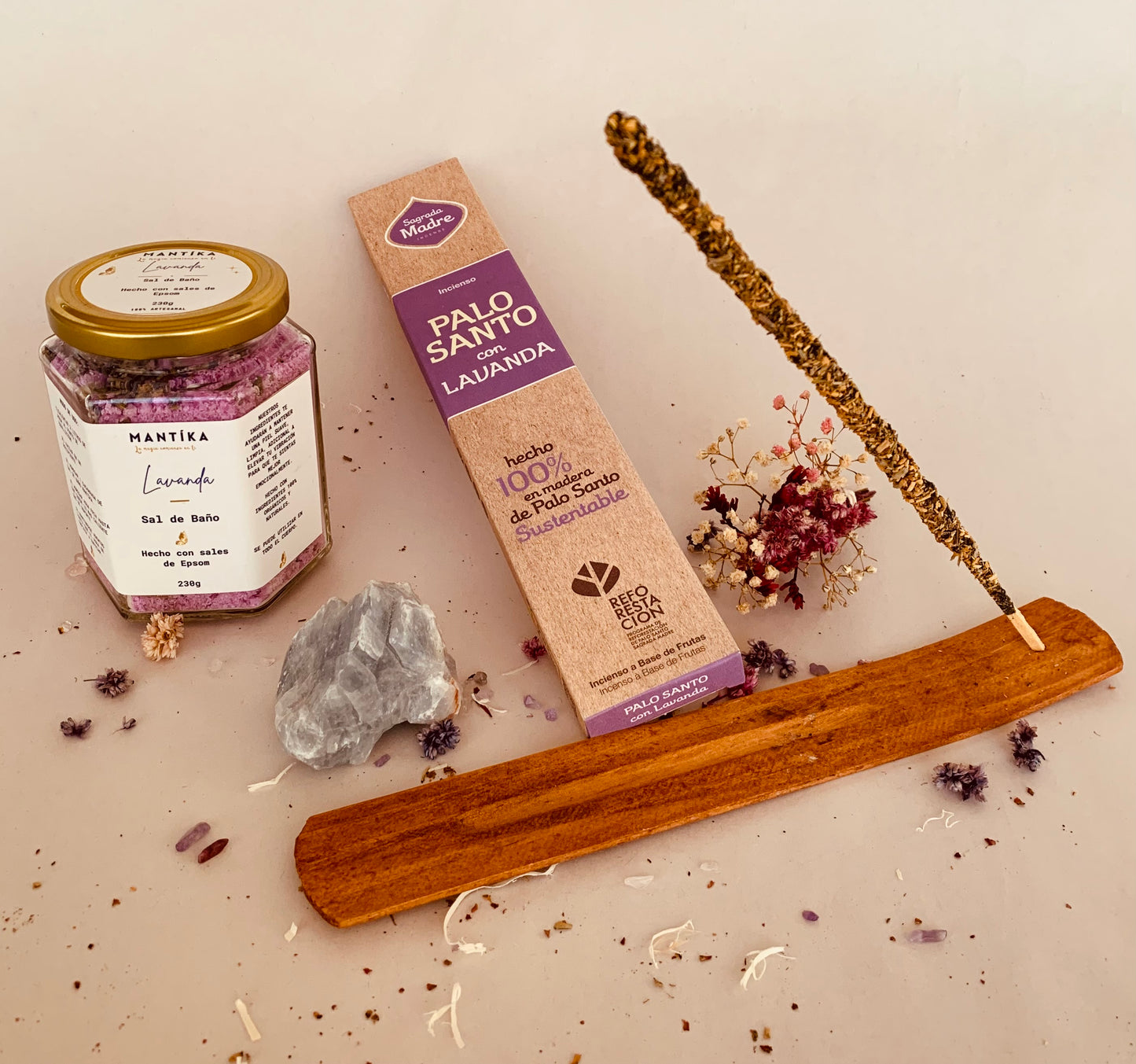 Mini Kit Inciensos artesanales de Palo Santo con Lavanda y Sal de Epsom