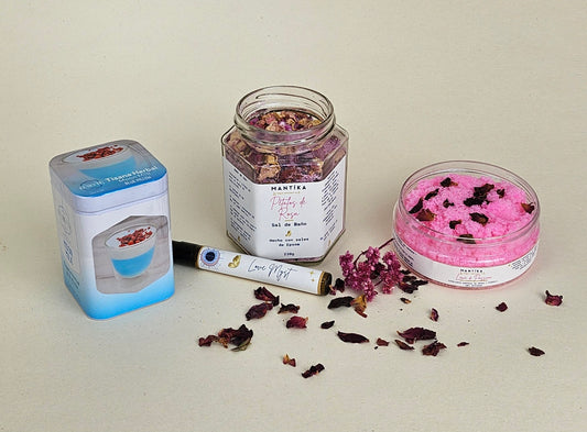 Kit Completo Love & Passion con Sal de Epsom + Exfoliante + Myst + Té